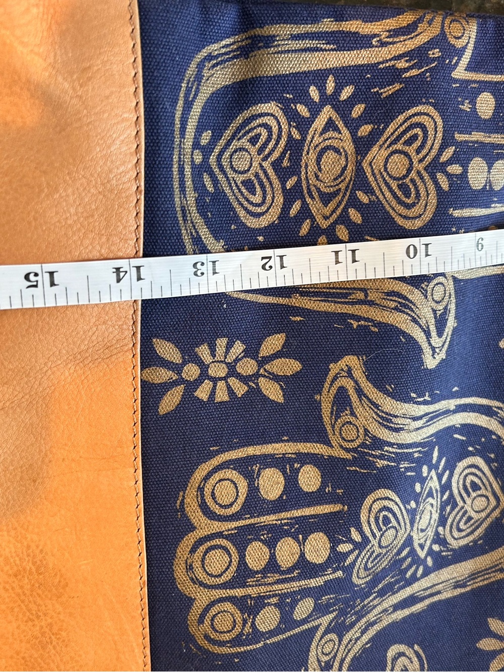 Maya Hamsa Tote for Bloom and Give. Leather and Canvas. Hamsa Hands. Thick. - Picture 10 of 10